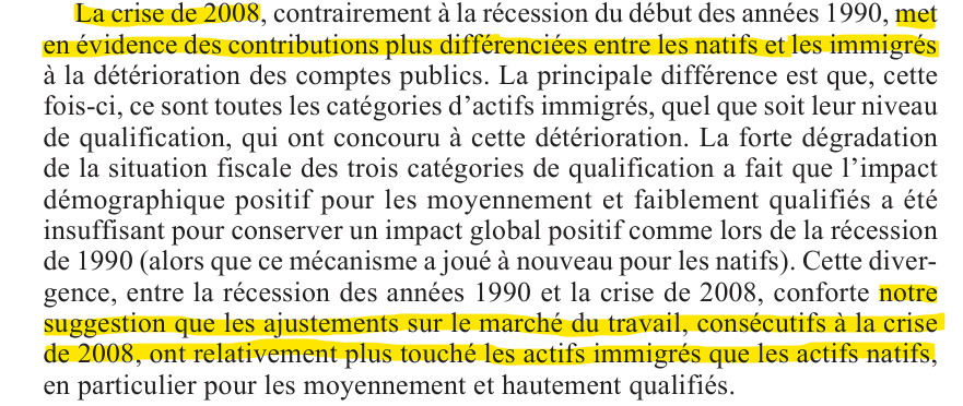 Passage du CEPII sur l’effet de la crise de 2008 pour les immigrés et les natifs