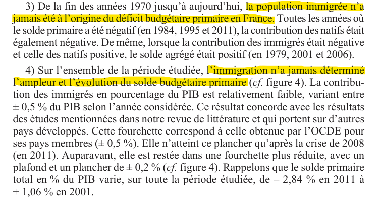 Extrait du CEPII sur le déficit primaire et les contributions des immigrés et natifs